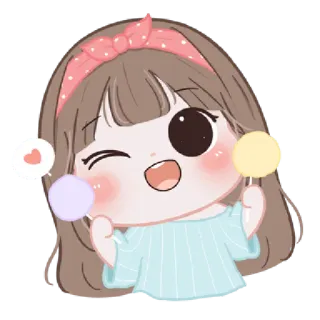 🐤 Мультик, Девочка, Милый, Каваий, Сердце, Подмигивание, Леденец, Ободок telegram sticker