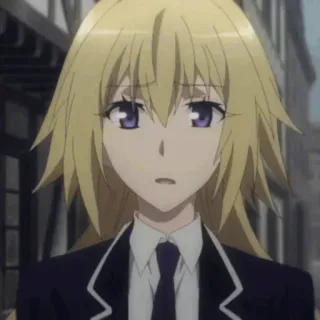 😔 anime, blond, stropdas, paarse ogen, serieus telegram sticker