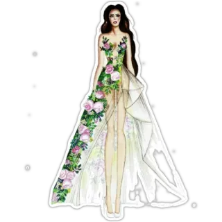 🦋 Modeillustration, Blumenkleid, Couture, Haute Couture, Laufsteg, Kleid, Blumen, Model telegram sticker