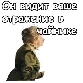 😳 Он видит ваше отражение в чайнике grandmother, russian, tea, reflection, teapot, old woman telegram sticker