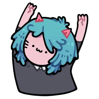 😄 Cartoon, Charakter, Blaue Haare, Katze, Süß, Sticker, Teufelshörner whatsapp sticker