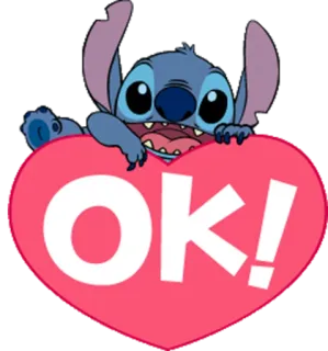 ❤ Stitch OK! ดิสนีย์, สติทช์, โอเค, หัวใจ, น่ารัก, การ์ตูน telegram sticker