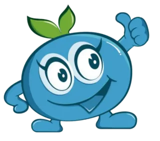 🍑 myrtille, dessin animé, fruit, mascotte, pouce levé, mignon whatsapp sticker
