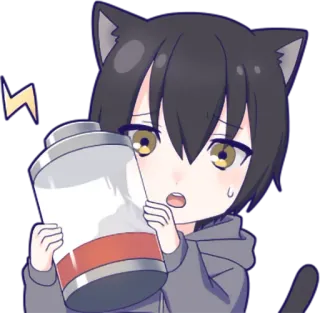 🔋 Anime, Catboy, Batería, Batería baja, Cansado, Chibi, Triste telegram sticker