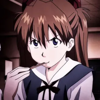🎪 Asuka Langley Sohryu Neon Genesis Evangelion anime, girl, teenager, cartoon, eating, character, asuka langley, evangelion telegram sticker