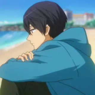 ✖️ Anime, Charakter, Strand, Männlich, Kapuzenpullover, Traurig telegram sticker