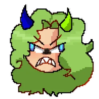 👿 Cartoon, Dämon, Wütend, Monster, Grüne Haare, Pixelkunst whatsapp sticker