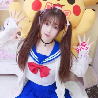 🖤 デベソ Japonés, Anime, Chica, Cosplay, Mujer, Uniforme, Estudiante telegram sticker