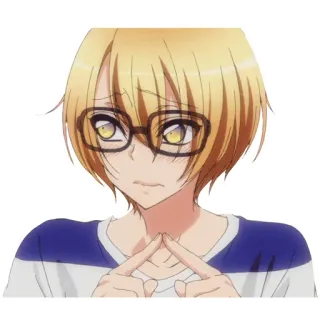 😳 аниме, персонаж, блондин, очки, парень, милый, застенчивый telegram sticker