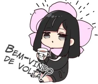 ☕️ BEM-VINDO DE VOLTA! bienvenida, flor, lindo, kawaii, dibujos animados, saludo, estilo anime whatsapp sticker