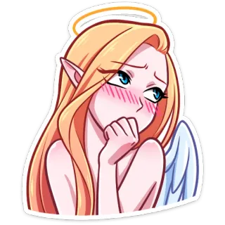 😌 angel, anime, cartoon, cute, elf, halo, wings whatsapp sticker