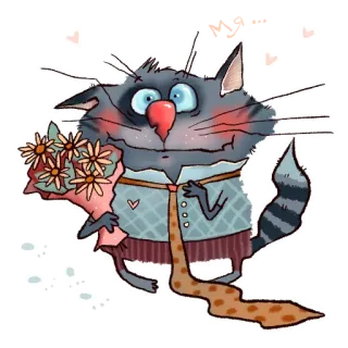 😜 chat, fleur, bouquet, dessin animé, animal, mignon telegram sticker