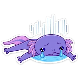 😭 Axolotl, weinend, traurig, lila, Cartoon, Aufkleber telegram sticker