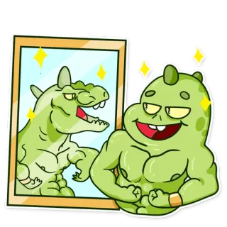 🏋 Cartone animato, Mostro, Muscolo, Fitness, Riflesso, Specchio, Palestra, Bodybuilding telegram sticker