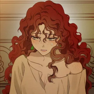 ♠️ donna, capelli rossi, cartone animato, triste, capelli ricci, lentiggini telegram sticker