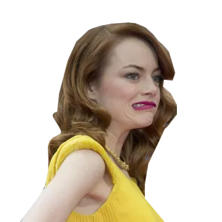 😕 Emma Stone 여배우, 유명인, 레드 카펫, 여자, 노란 드레스 telegram sticker
