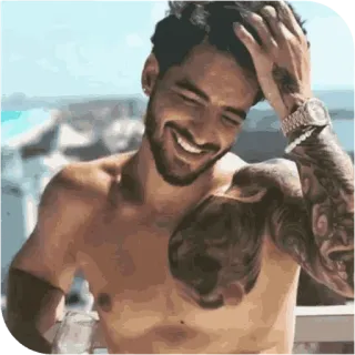 📎 man, smiling, tattoo, model, happy, shirtless telegram sticker