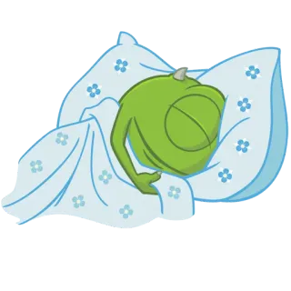 😴 Mike Wazowski Monsters, Inc. Mike Wazowski, schlafend, Kissen, Decke, Schlaf, Zeichentrickfigur telegram sticker