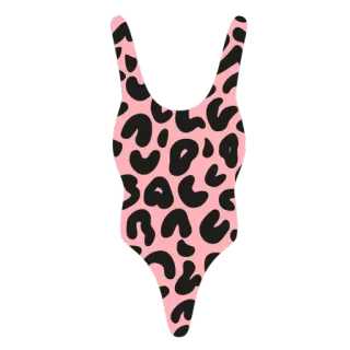 👙 baju renang, motif macan tutul, one piece, merah muda, mode telegram sticker