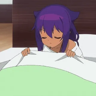 😴 อนิเมะ, ผู้หญิง, นอนหลับ, เตียง, ผมสีม่วง, คาวาอิ telegram sticker