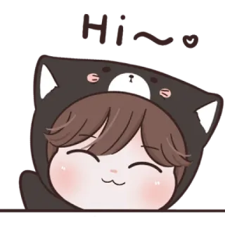😼 Hi Here! Aufkleber, süß, Cartoon, Gruß, Tier Kapuze telegram sticker
