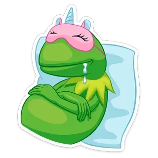 😴 Kermit the Frog Kermit, frog, sleeping, unicorn, eye mask, cute, muppets, cartoon telegram sticker