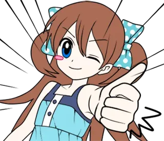👍 Anime, Dziewczyna, Mrugnięcie, Kciuk w górę, Słodki, Kreskówka telegram sticker