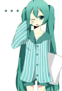 😴 Hatsune Miku 애니메이션, 귀여운, 소녀, 졸린, 보컬로이드, 하츠네 미쿠 whatsapp sticker