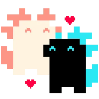 😀 axolotl, pixel art, mignon, coeurs, animal, kawaii, couple whatsapp sticker
