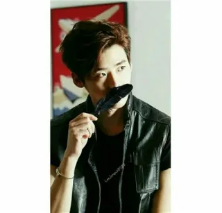 🏮 Lee Jong Suk Lee Jong Suk 2023 maschio, attore coreano, piuma, ritratto, gilet di pelle whatsapp sticker