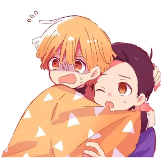 ❤️ Zenitsu Agatsuma Demon Slayer Anime, Demon Slayer, Zenitsu, Nezuko, Chibi, Süß, Umarmung telegram sticker