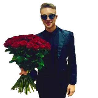😣 fiori, rose, uomo, bouquet, ritratto, occhiali da sole telegram sticker