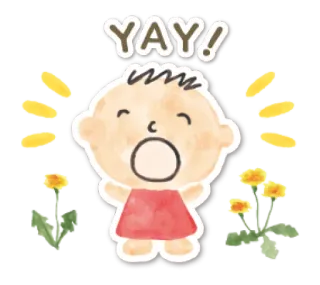 🧁 YAY! celebración, feliz, bebé, exclamación, alegría, dientes de león whatsapp sticker