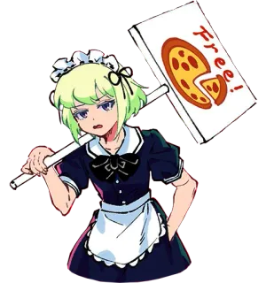 😒 Free! anime, maid, pizza, free, food, cartoon telegram sticker