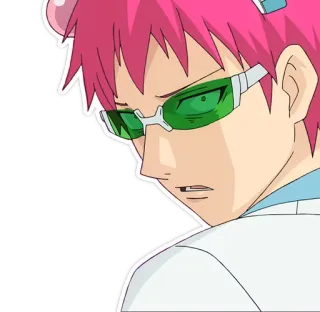 👹 Saiki Kusuo The Disastrous Life of Saiki K. Anime, Saiki K, Saiki Kusuo, Cabelo rosa, Óculos verdes telegram sticker