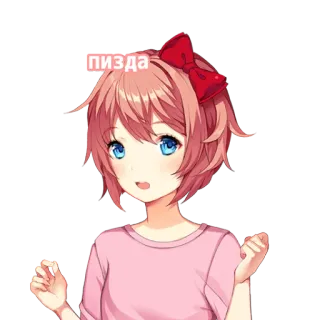 💞 пизда anime girl, red bow, pink shirt, swear word telegram sticker