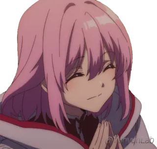 😊 animé, fille, sourire, cheveux roses telegram sticker