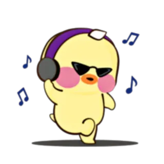 🐥 cartoon, duck, headphones, music, sunglasses, dancing, cute telegram sticker