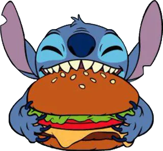 🍔 Stitch สติทช์, ลิโล่ แอนด์ สติทช์, ดิสนีย์, การ์ตูน, น่ารัก, เบอร์เกอร์, อาหาร telegram sticker