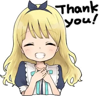 😁 Thank you! dziękuję, wdzięczność, anime, słodkie, dziewczyna whatsapp sticker