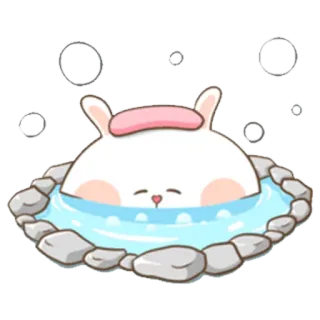 😑 conejo, baño, aguas termales, lindo, dibujos animados whatsapp sticker