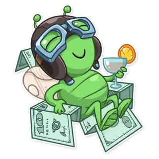 🤑 Alien, Coquetel, Dinheiro, Rico, Piloto, Desenho animado telegram sticker