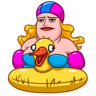 😒 Cartoon, Schwimmen, Ente, Pool, Schwimmreifen, Badeanzug whatsapp sticker