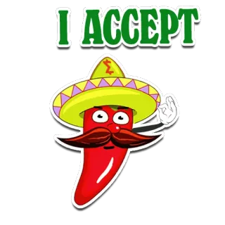 🤝 I ACCEPT chili pepper, sombrero, acceptance, mexican, cartoon telegram sticker