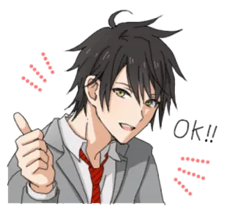 👍 Anime, Nhân vật, Con trai, Nụ cười, Thân thiện, Cử chỉ, Tích cực telegram sticker