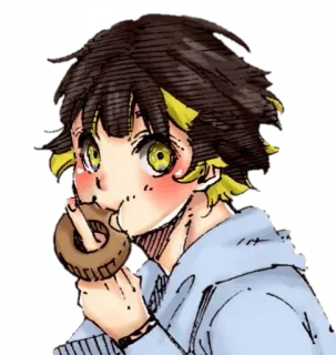 🍩 anime, donut, eating, boy, cute, yellow hair whatsapp sticker