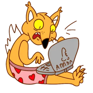 😱 Anan 여우, 만화, 노트북, 모욕적인 제스처, 스티커, 동물, 웃긴 telegram sticker