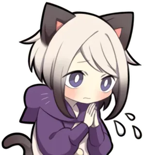 🙏 Anime, Oreilles de chat, Mignon, Kawaii, Autocollant, Dessin animé whatsapp sticker