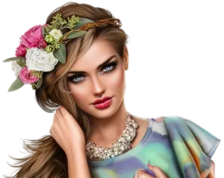 😐 mujer, flores, retrato, arte digital, rubia, joyas telegram sticker