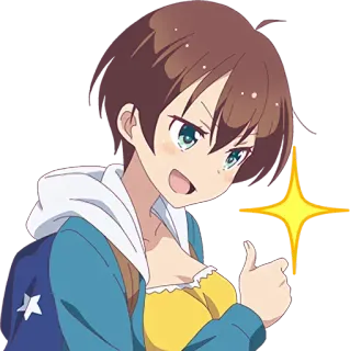😌 Anime, Chica, Pulgar arriba, Feliz, Brillo telegram sticker